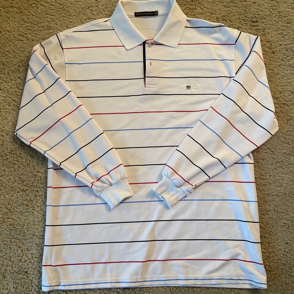 Burberry Long Sleeve Polo Shirt Mens 2XL Striped
